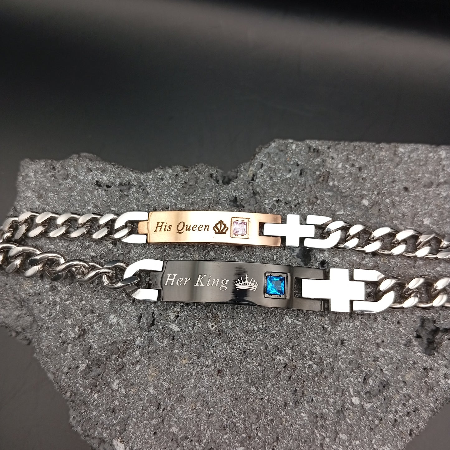 Pulsera de Acero Inoxidable, Parejas, Dúo, Frase Grabada, Su Rey, Su Reina, Corona, Regalo, Novios, Regalo, Esposos, Ajustable, Moda