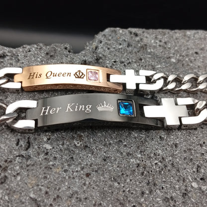 Pulsera de Acero Inoxidable, Parejas, Dúo, Frase Grabada, Su Rey, Su Reina, Corona, Regalo, Novios, Regalo, Esposos, Ajustable, Moda