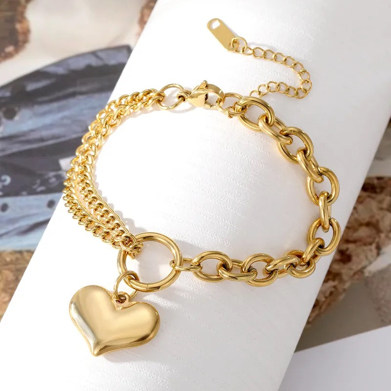 Pulsera de Acero Inoxidable, Boutique, Enchapado, Eslabones, Bisutería Fina, Estilo Elegante, Forma de Corazón, Unisexo