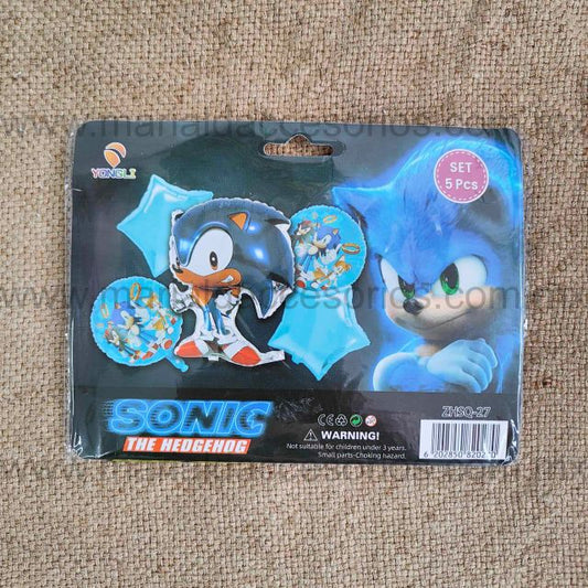 Set de Globos 5 Piezas, Temática Sonic, Fiesta, Artículos para Fiesta, Estrellas, Decoración