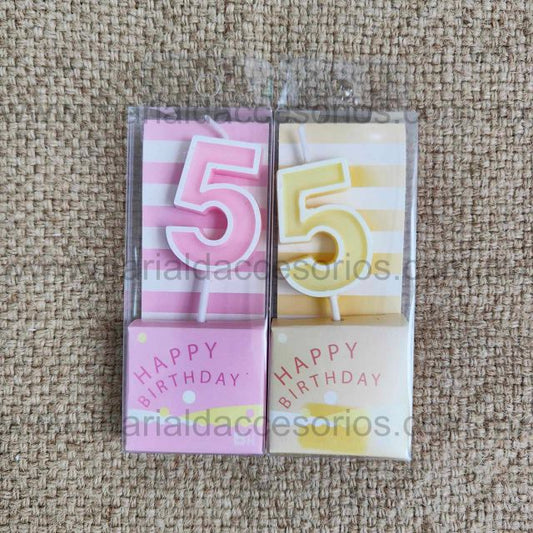Vela, Número Cinco, Color Amarillo, Rosa, Parafina, Feliz Cumpleaños, Decoración de Pastel, Fiesta, Artículos para Fiesta