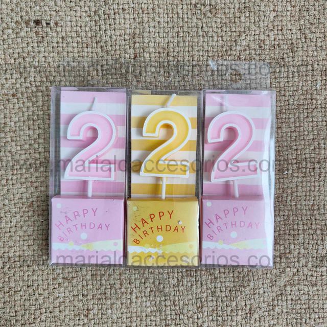 Vela, Número Dos, Color Rosa, Amarillo, Parafina, Feliz Cumpleaños, Decoración de Pastel, Fiesta, Artículos para Fiesta