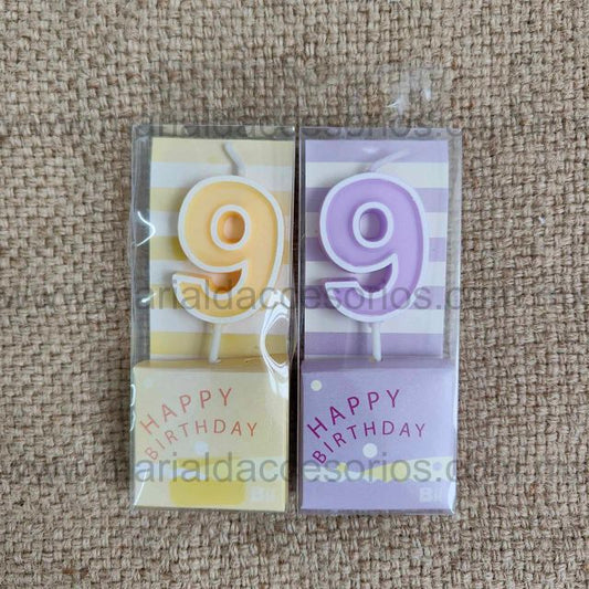 Vela, Número Nueve, Color Amarillo, Morado, Parafina, Feliz Cumpleaños, Decoración de Pastel, Fiesta, Artículos para Fiesta
