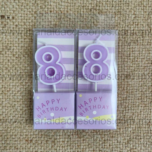 Vela, Número Ocho, Color Morado, Parafina, Feliz Cumpleaños, Decoración de Pastel, Fiesta, Artículos para Fiesta