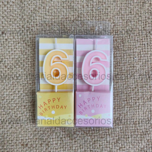 Vela, Número Seis, Color Amarillo, Rosa, Parafina, Feliz Cumpleaños, Decoración de Pastel, Fiesta, Artículos para Fiesta