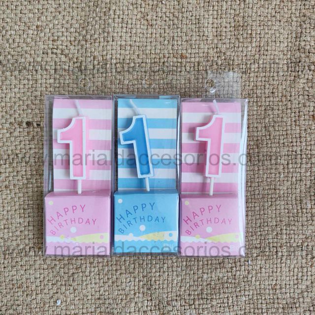 Vela, Número Uno, Color Rosa, Azul, Parafina, Feliz Cumpleaños, Decoración de Pastel, Fiesta, Artículos para Fiesta